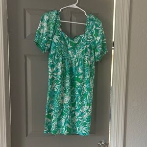 Lilly Pulitzer Teal and White Floral Square-Neck Mini Dress
